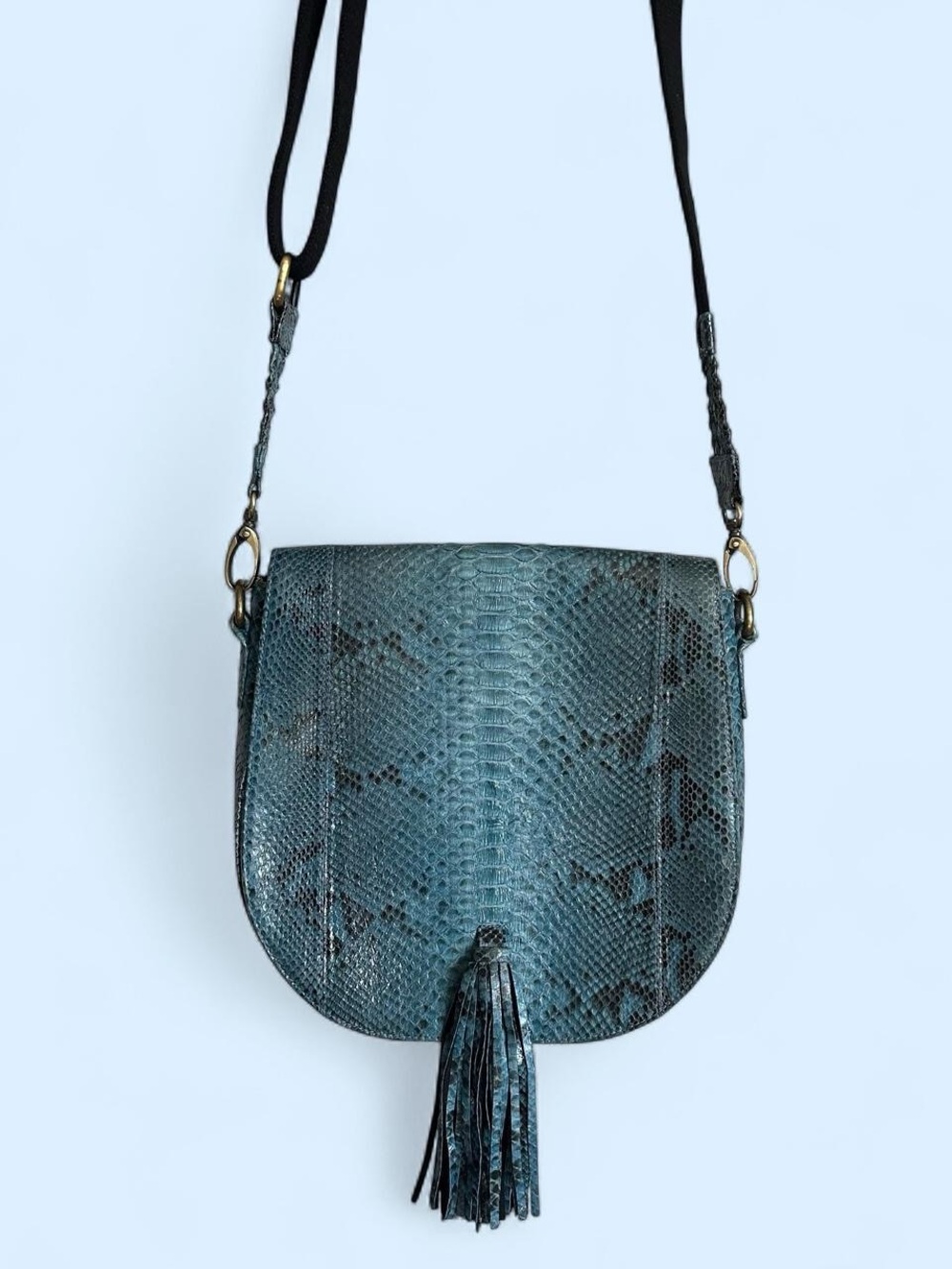 Beirn Large Saddle Bag Turquoise Genuine Python Snakeskin Crossbody